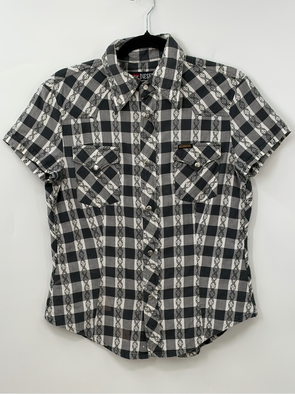 Diesel Grey and White gingham Short Sleeve Button-Down Shirt
